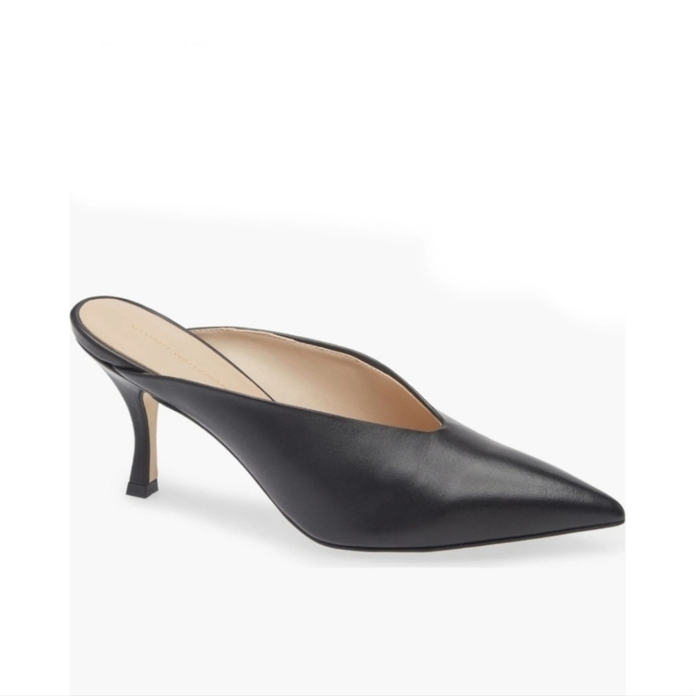 STUART WEITZMAN LEATHER LULA POINTED TOE PUMP IN BLACK 9.5 B MULE - Picture 2 of 14